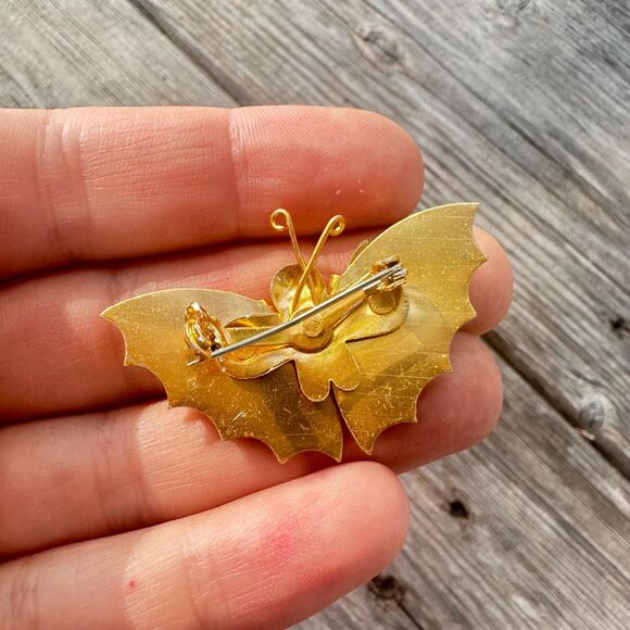 Vintage Jewelry Gold Tone Butterfly Brooch Pin Small Butterfly Pin - Picture 2 of 2